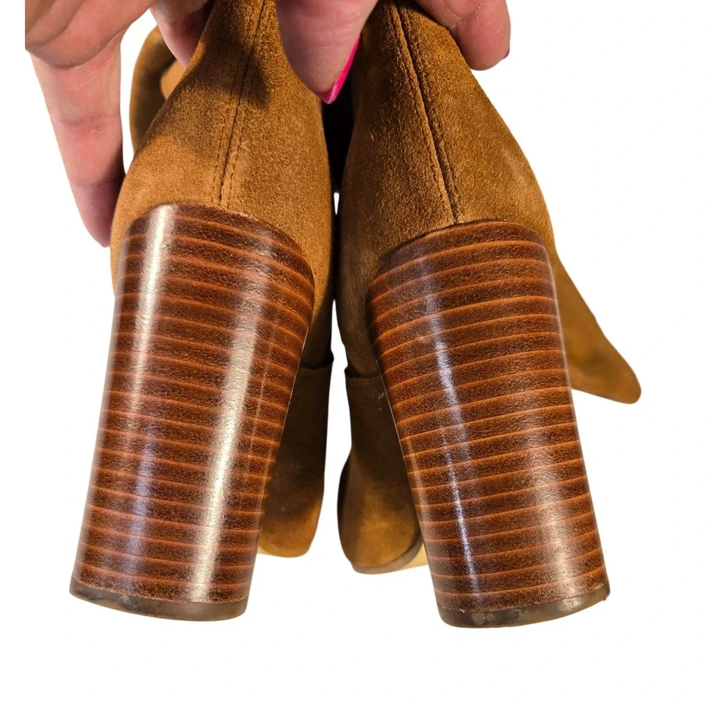 Michael Kors Tan Suede Knee High Block Heel Boots Womens‎ 8.5M Brown Round Toe